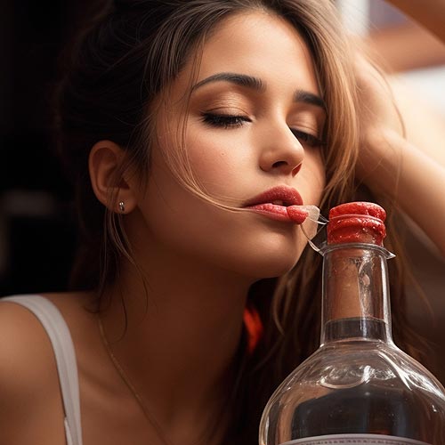 De joven a viejo, mirando atrás chica y botella Asarex