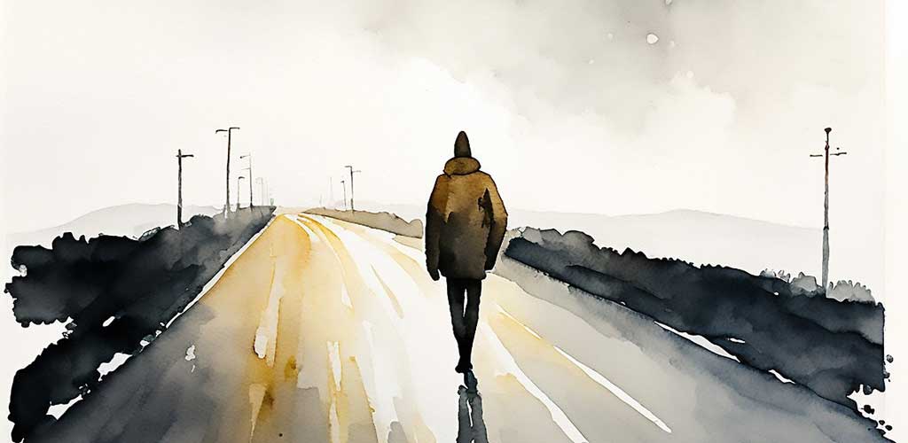 acuarela hombre andando De las mieles a las hieles asarex