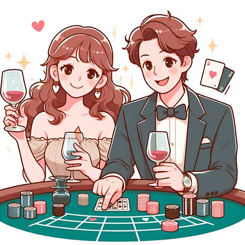 Como el casino, no va más, pareja jugando y bebiendo alcohol casino